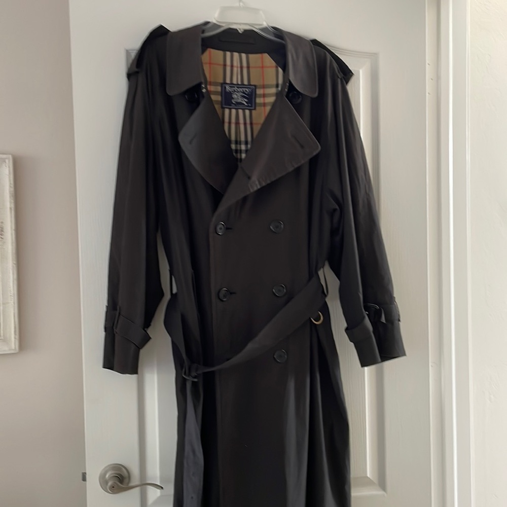 Classic double breasted mid length Burberry raincoat
